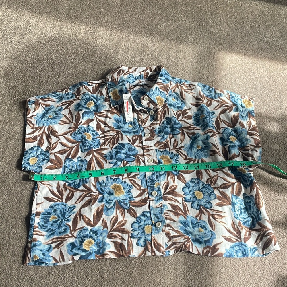NWT Madewell 100% linen boxy crop button top preppy coastal